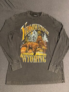 Abercrombie & Fitch Gray Long-Sleeve Yellowstone Wyoming Bear Graphic Tee